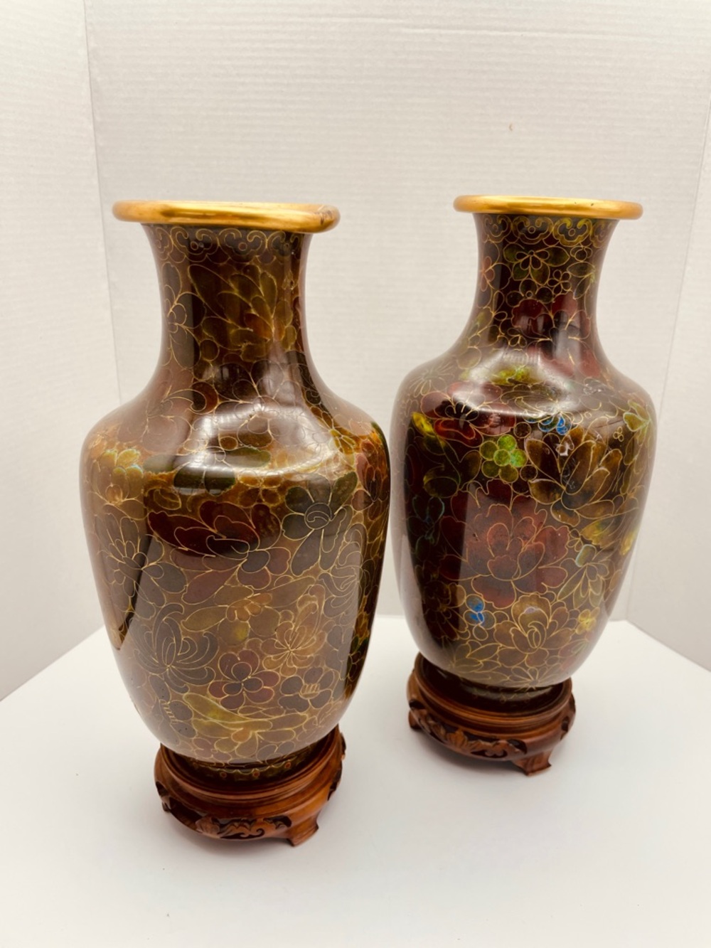 Vintage Chinese Beijing Cloisonné Floral Vase - sold together